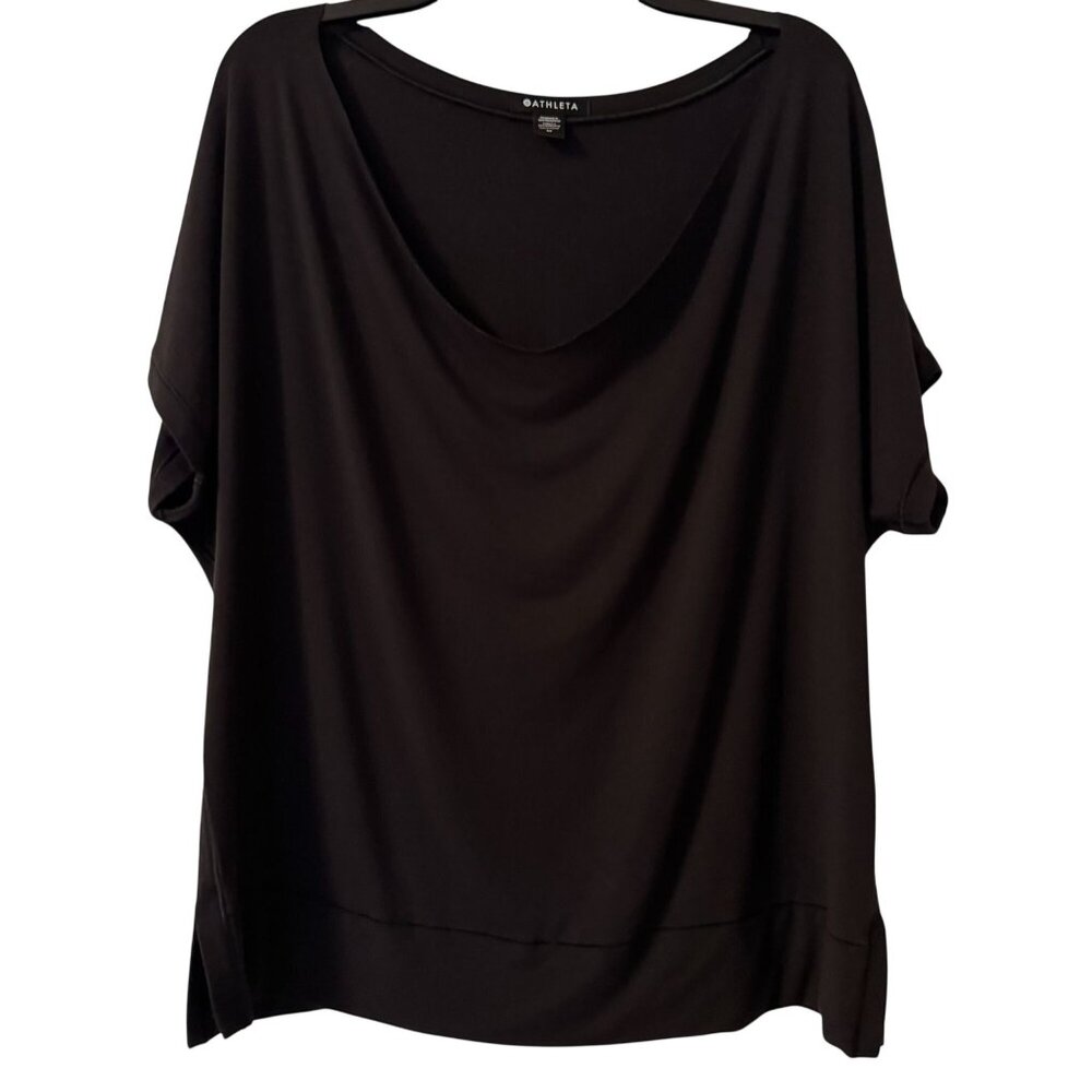 Athleta Relaxed Weekender Tee Black Womens Medium Cowl Neck Versatile Casual Top